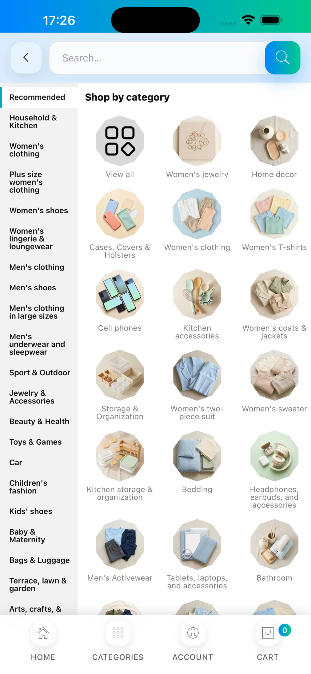 Ordely categories screen